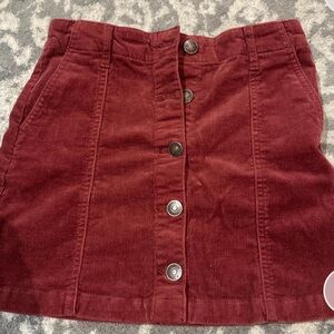 Corduroy Button-Front Skirt - Burgundy